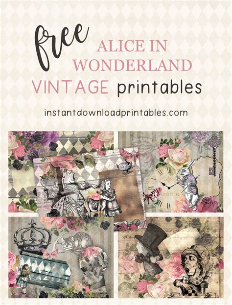 alice  wonderland vintage printables instant  printables
