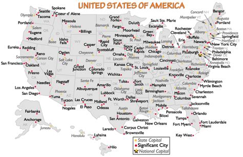 united states major cities  capital cities map