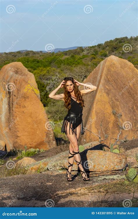 Lovely Brunette Model Posing Outdoors Stock Image Image Of