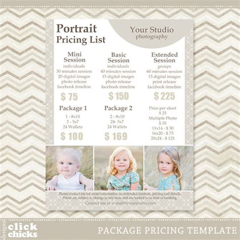 portrait photography pricing  photography package pricing list template instant