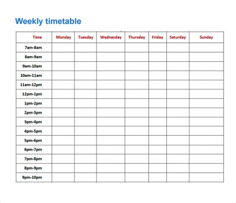 sample timetables   excel