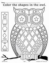 Owl Worksheet Shapes Coloring Fall Color Worksheets Themed Pages Kindergarten Recognition While Shape Preschool Owls Colouring Printables Fine Familiar Become sketch template