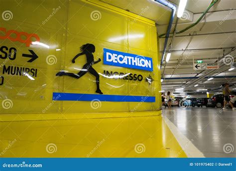 decathlon banner  modern shopping mall editorial photography image  building neon