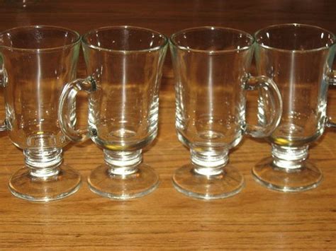 Vintage Set 4 Clear Glass Irish Coffee Mugs Pedestal Footed Coffee Cups