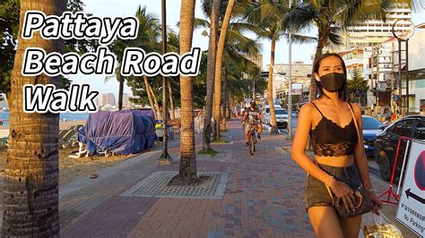 Pattaya Beach Road Walk In Late Afternoon 26th October Thailand 4k