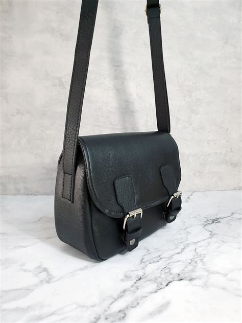 minimalist black vegan leather bag small crossbody purse etsy