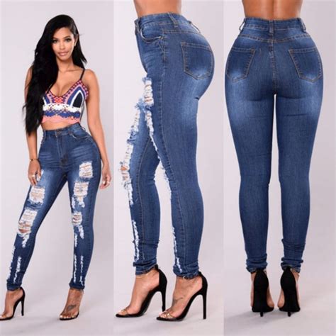 2018 super deal jeans women basic classic high waist skinny pencil blue