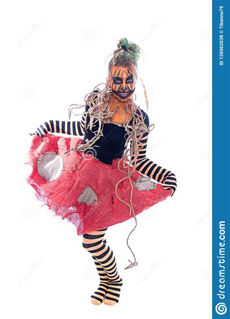 dancing pumpkin woman stock photo image  striped