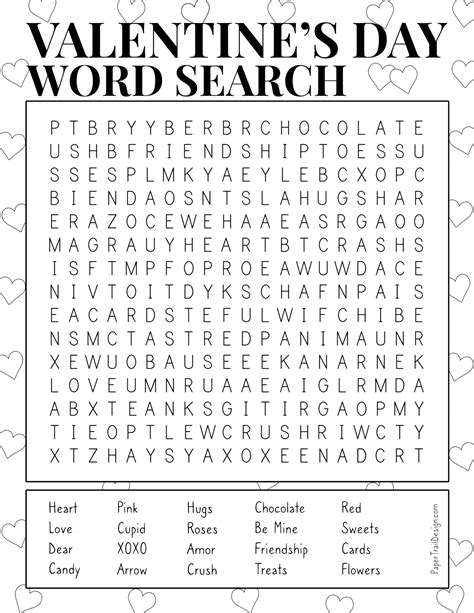 valentines day word search printable paper trail design