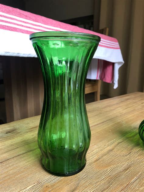 vintage hoosier glass green vases etsy