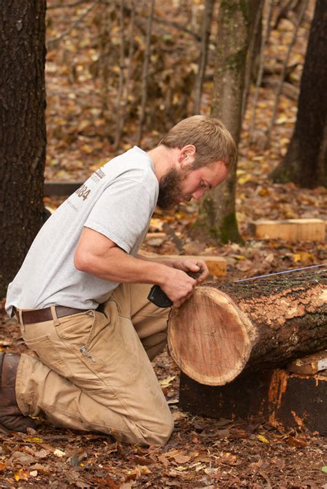 hand hewing white oak timber frame