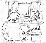 Cooking Coloring Outline Woman Clipart Illustration Royalty Bannykh Alex Rf sketch template
