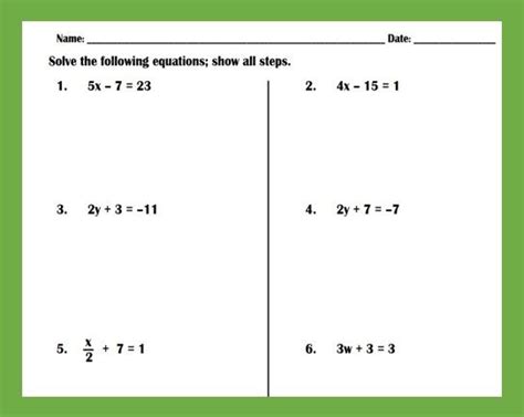 solving equations  step worksheet martin lindelof