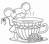 Coloring Pages Teacup Stamps Tea Mouse Cup Printable Color Embroidery Digital Patterns Drawing Colouring Digi Google Adult Coffee June Rat sketch template