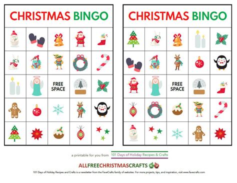printable christmas bingo allfreechristmascraftscom