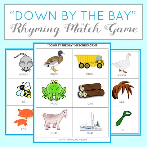 teaching kids  rhyme rhyming match game  printable
