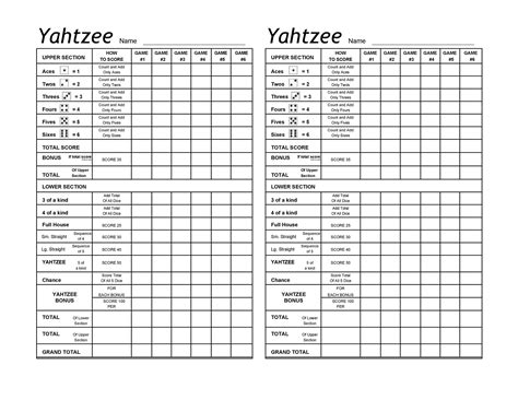 printable yahtzee score sheets cards   templatelab yahtzee score sheets