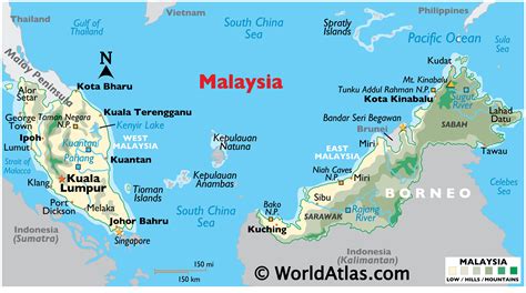malaysia maps including outline  topographical maps worldatlascom