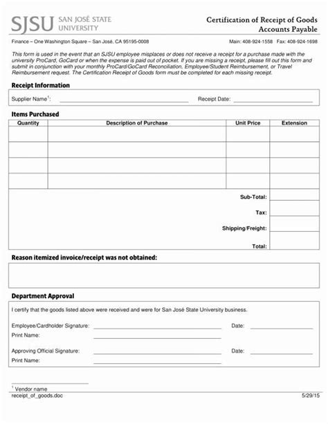 receipt  goods template unique  goods receipt templates  word