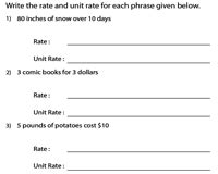 rates  unit rates worksheets  word problems