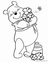 Pooh Coloring Pages Spring Summer Flowers Winnie Disneyclips Bouquet Hugging sketch template