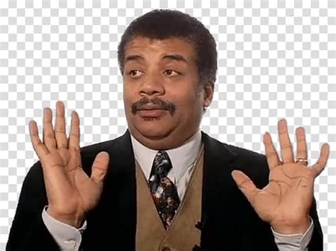 Man Wearing Black Suit Jacket With His Hands Up Neil Degrasse Tyson