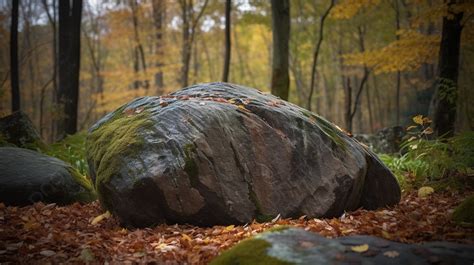 large rock   middle   forest  fall leaves   background landscape rock picture