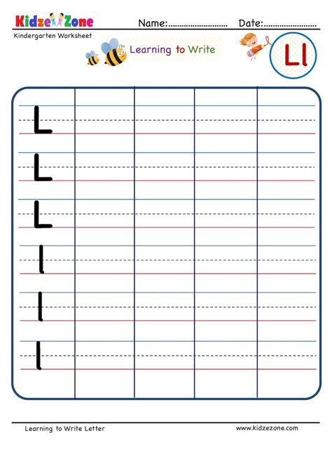 kindergarten letter  writing worksheet kidzezone