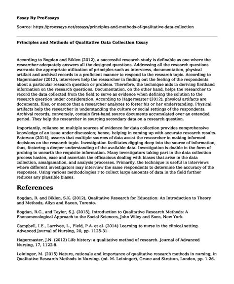 principles  methods  qualitative data collection  essay