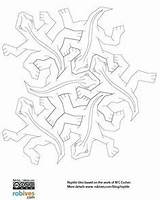 Escher Coloring Lizard Tesselations sketch template