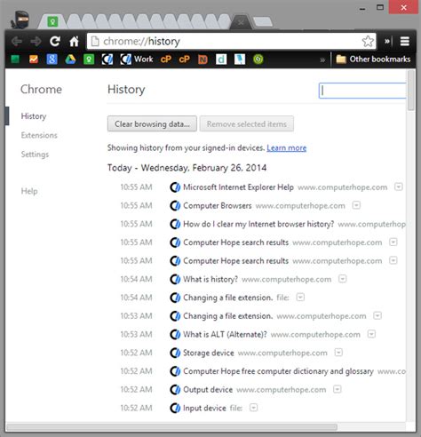 view  internet browsers history