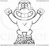 Monkey Orangutan Bananas Cartoon Standing Coloring Clipart Cory Thoman Outlined Vector 2021 sketch template
