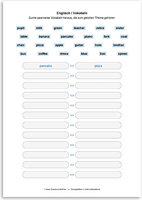 arbeitsblatt englisch vokabeln themen kombinieren nr