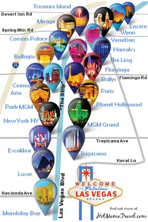 las vegas strip hotel map  unique map  main hotels   vegas strip