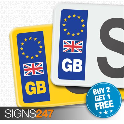 pair gb car number plate stickers  uk flag eu european vinyl