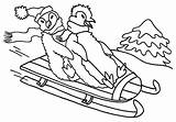 Coloring Hill Sled Penguins Playing Winter Happy Two Designlooter sketch template