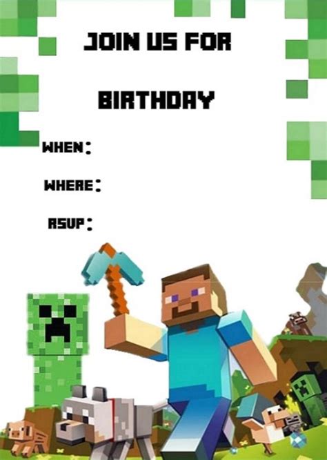 printable minecraft birthday invitations printable word searches
