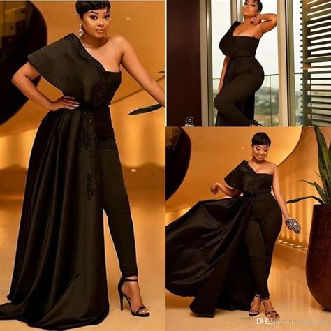 plus size african sexy black jumpsuit prom dresses appliques sequins