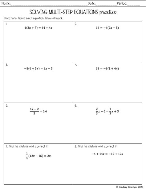 multi step equation notes  worksheets lindsay bowden