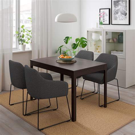 ekedalen tossberg table   chairs dark brown metal gray ikea