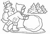 Winter Drawing Coloring Snowball Outline Season Pages Tree Kids Fight Christmas Easy Scene Children Scenes Printable Making Rainy Draw Snow sketch template