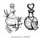 Potion Poison Bottles Bottle Drawing Potions Tattoo Vector Clip Illustration Hand Potter Harry Coloring Drawn Witch Shutterstock Tattoos Sketch Flash sketch template