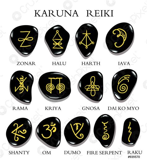 set  reiki symbols carved  stone isolated  stock vector