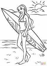 Barbie Coloring Surfer Pages Drawing Printable Surfing sketch template