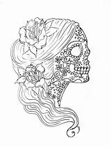 Coloring Skull Pages Sugar Mindfulness Colouring Drawing Sheets Printable Girl Female Woman Simple Girly Mindful Adult Print Adults Google Candy sketch template