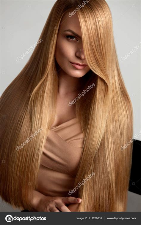 Long Blonde Hair Beautiful Woman With Healthy Straight Hair Stock