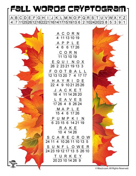 fall cryptogram word puzzle answer key woo jr kids activities