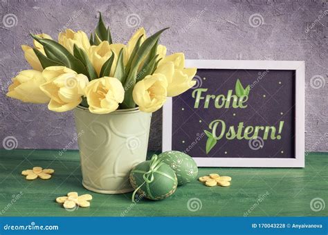 Greeting Card With Caption Frohe Ostern Happy Easter In German