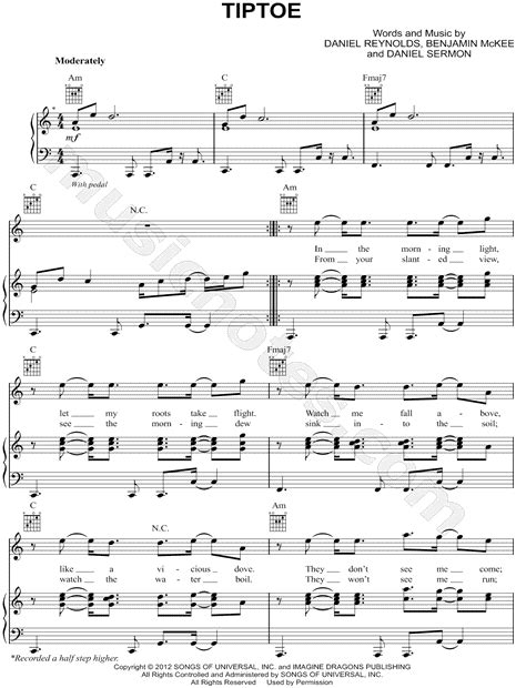 Imagine Dragons Tiptoe Sheet Music In A Minor Transposable