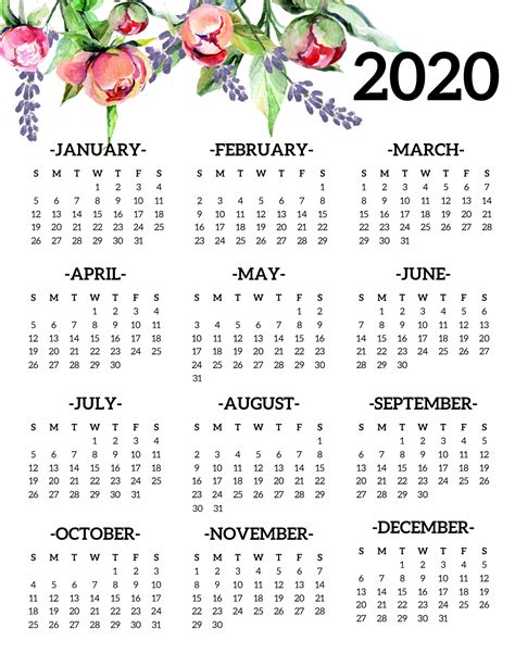 printable  calendar yearly  page floral paper trail design